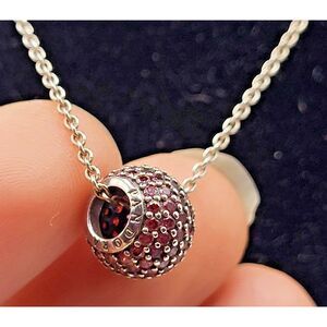 PANDORA 925 Silver Vintage Pink Topaz Encrusted Round Slide Pendant Necklace 17"